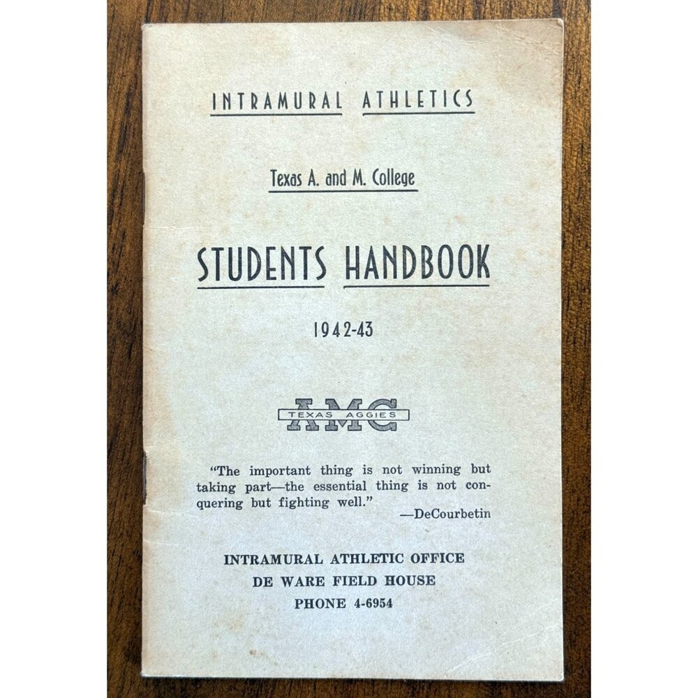 Vtg 1942 Texas A and M Aggies College Students Handbook Intramural Athletics Boo